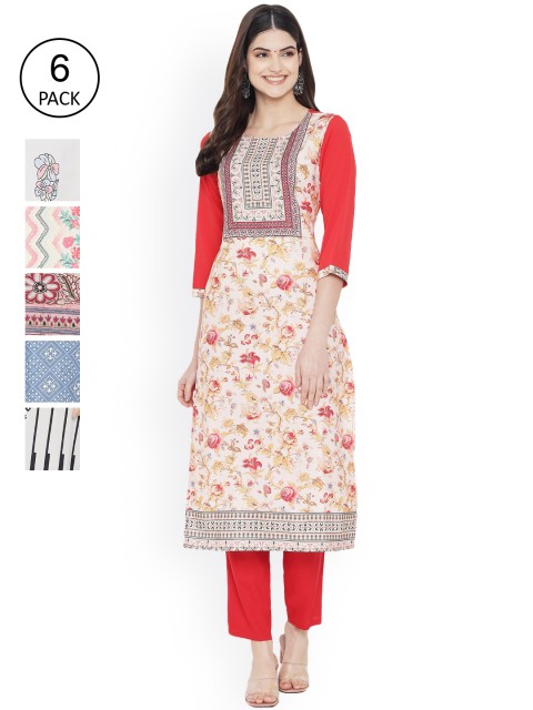 

Ethnic basket Women Multicoloured Floral Printed Mirror Work Floral Crepe Kurta, Multi