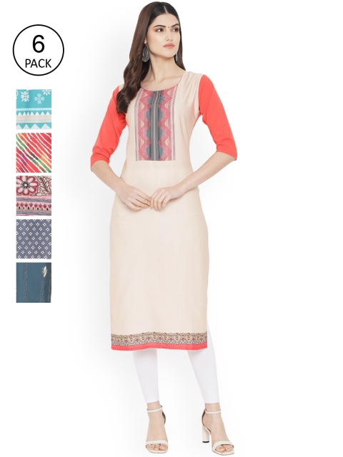 

Ethnic basket Women Multicoloured Striped Mirror Work Floral Crepe Kurta, Multi