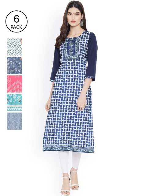 

Ethnic basket Women Multicoloured Geometric Printed Keyhole Neck Floral Crepe Kurta, Multi