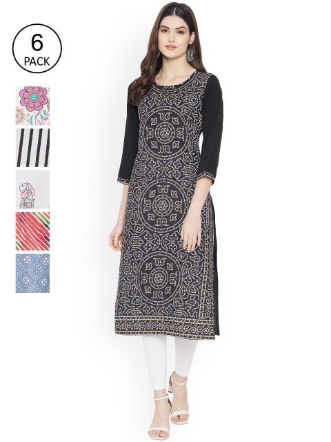 

Ethnic basket Women Multicoloured Geometric Printed Flared Sleeves Floral Crepe Kurta, Multi