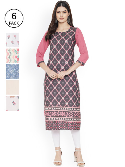 

Ethnic basket Women Multicoloured Geometric Printed Flared Sleeves Floral Crepe Kurta, Multi