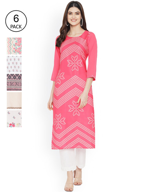 

Ethnic basket Women Multicoloured Geometric Printed Keyhole Neck Floral Crepe Kurta, Multi