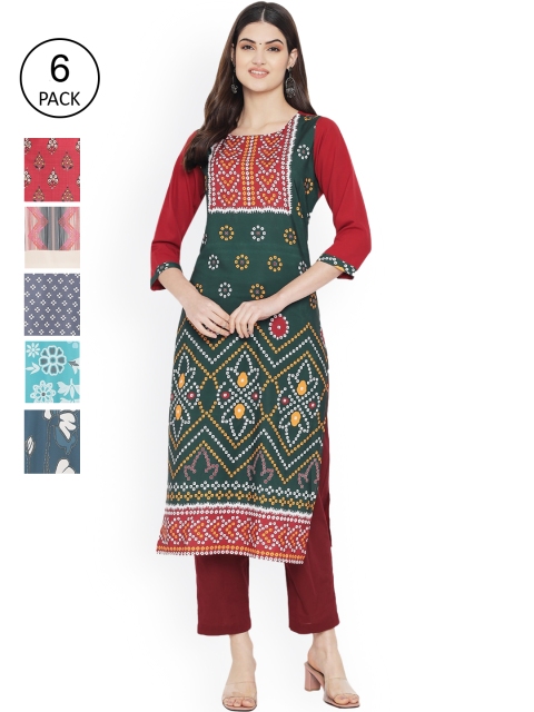 

Ethnic basket Women Multicoloured Geometric Printed Thread Work Floral Crepe Kurta, Multi