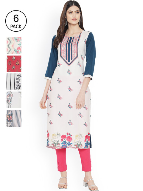 

Ethnic basket Women Multicoloured Floral Embroidered Thread Work Floral Crepe Kurta, Multi