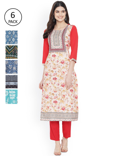 

Ethnic basket Women Multicoloured Floral Printed Mirror Work Floral Crepe Kurta, Multi