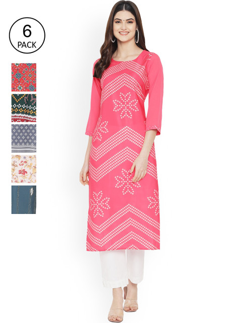 

Ethnic basket Women Multicoloured Geometric Printed Keyhole Neck Floral Crepe Kurta, Multi