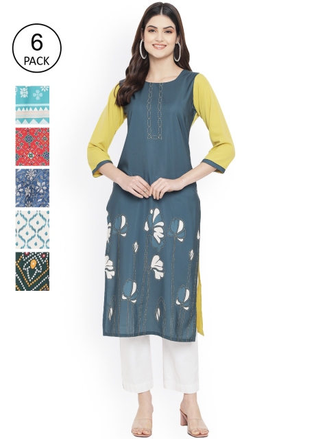 

Ethnic basket Women Multicoloured Floral Embroidered Keyhole Neck Floral Crepe Kurta, Multi