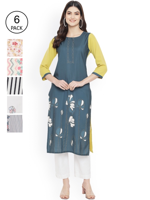 

Ethnic basket Women Multicoloured Striped Thread Work Floral Crepe Kurta, Multi
