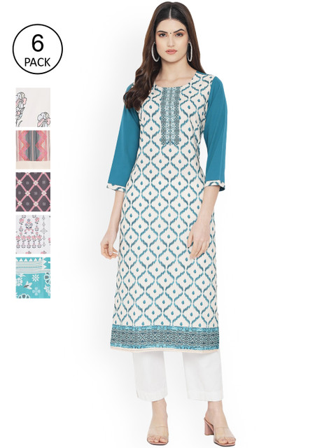 

Ethnic basket Women Multicoloured Ethnic Motifs Printed Thread Work Floral Crepe Kurta, Multi