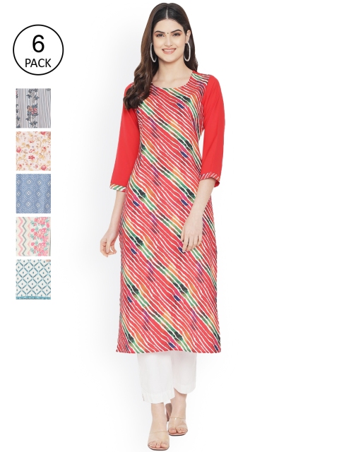 

Ethnic basket Women Multicoloured Striped Mirror Work Floral Crepe Kurta, Multi