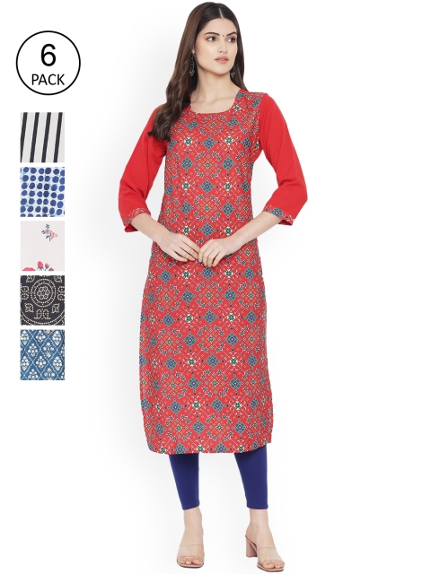 

Ethnic basket Women Multicoloured Checked Thread Work Floral Crepe Kurta, Multi
