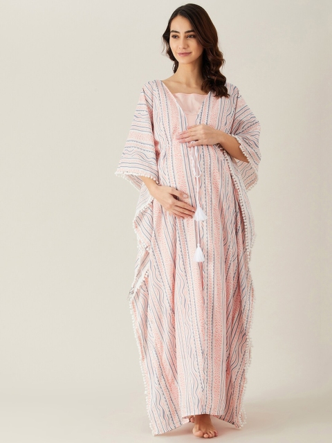 

The Kaftan Company White & Peach-Coloured Printed Maternity Kaftan Nightdress