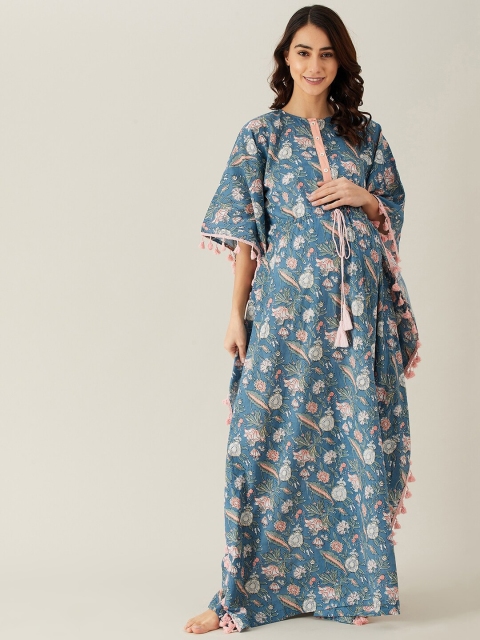 

The Kaftan Company Blue Printed Maternity Maxi Kaftan Nightdress