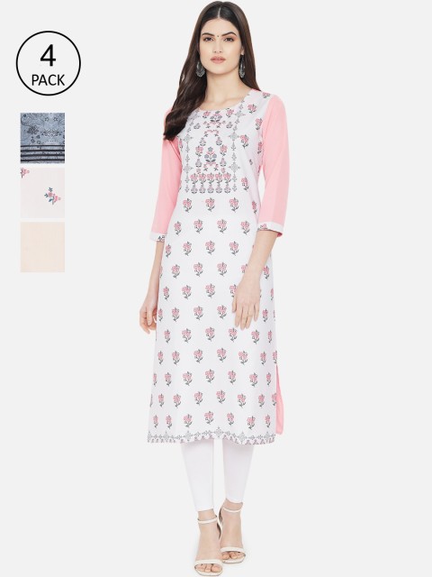 

1 Stop Fashion Women Multicoloured Floral Printed Crepe Kurta, Multi