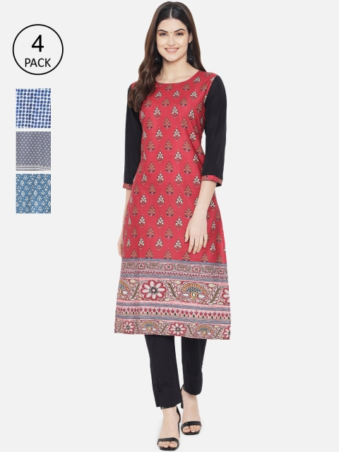 

1 Stop Fashion Women Multicoloured Pack of 4 Printed Crepe Kurta, Multi