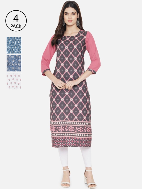 

1 Stop Fashion Women Multicoloured Floral Printed Crepe Kurta, Multi