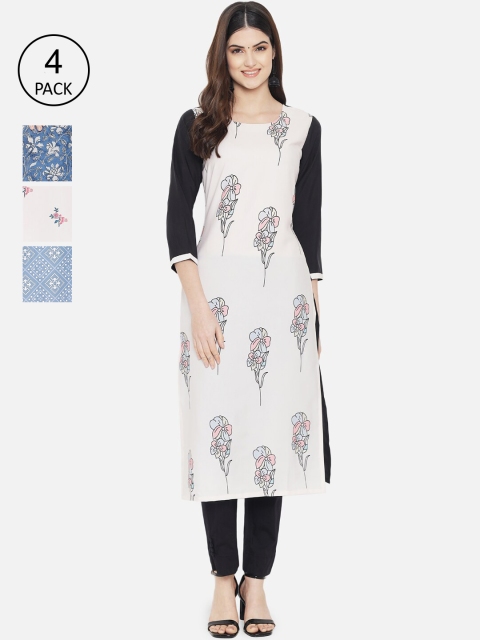 

1 Stop Fashion Women Multicoloured Geometric Printed Mirror Work Crepe Kurta, Multi