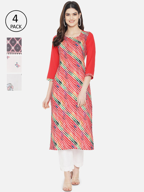 

1 Stop Fashion Women Multi Color Pack Of 4 Abstract Printed Straight Kurta
