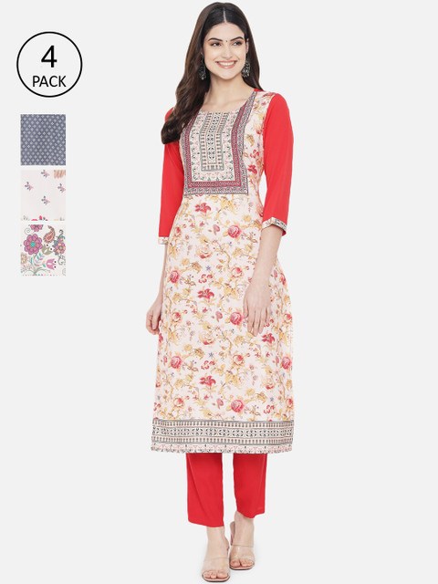 

1 Stop Fashion Women Multicoloured Pack of 4 Floral Crepe Kurta, Multi