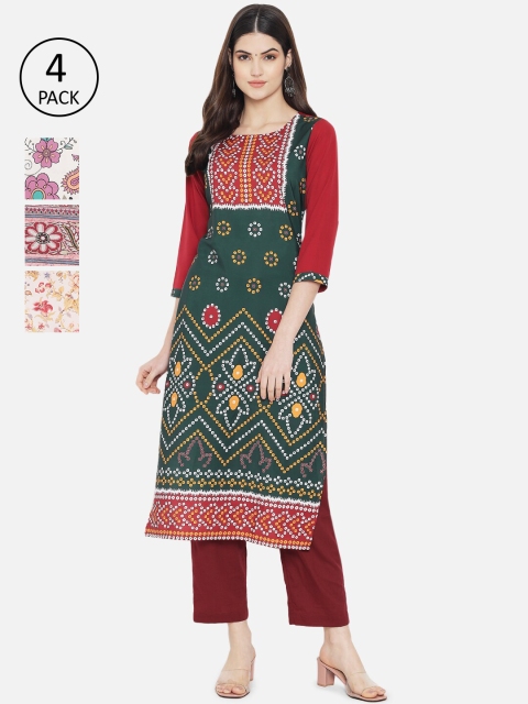 

1 Stop Fashion Women Multicoloured Floral Printed Crepe Kurta, Multi