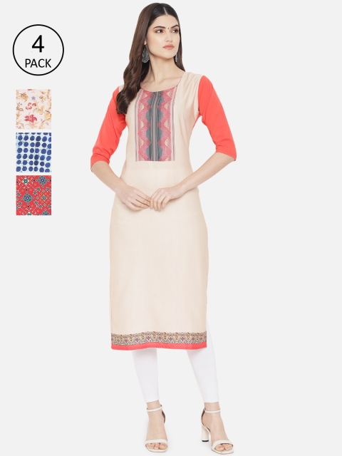 

1 Stop Fashion Women Pack of 4 Digital Print Crepe Kurta, Multi