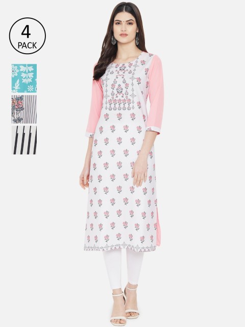 

1 Stop Fashion Women Pack of 4 Printed Crepe Kurtas, Multi