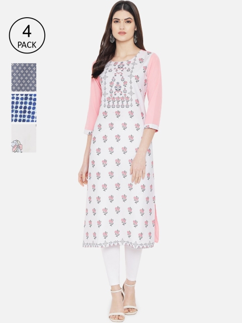 

1 Stop Fashion Women Multicoloured Pack of 4 Floral Printed Crepe Kurta, Multi