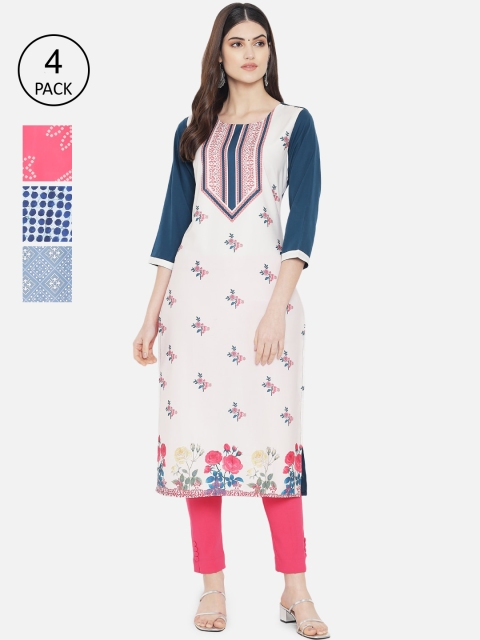 

1 Stop Fashion Women Multicoloured Geometric Printed Mirror Work Crepe Kurta, Multi