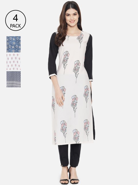 

1 Stop Fashion Women Multicoloured Pack of 4 Floral Printed Crepe Kurta, Multi