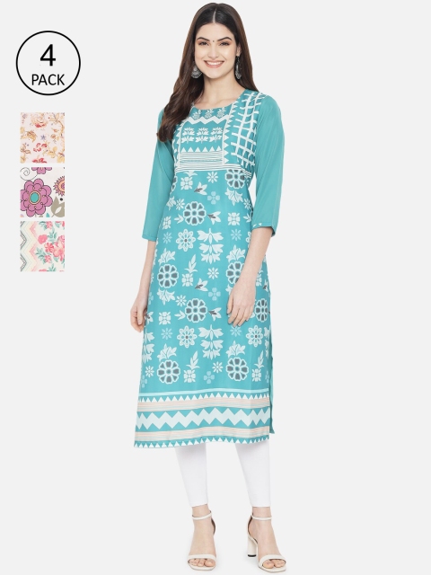 

1 Stop Fashion Women Multicoloured Floral Printed Crepe Kurta, Multi