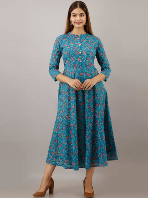 

Women Touch Women Blue Floral Printed Thread Work Floral Anarkali Kurta