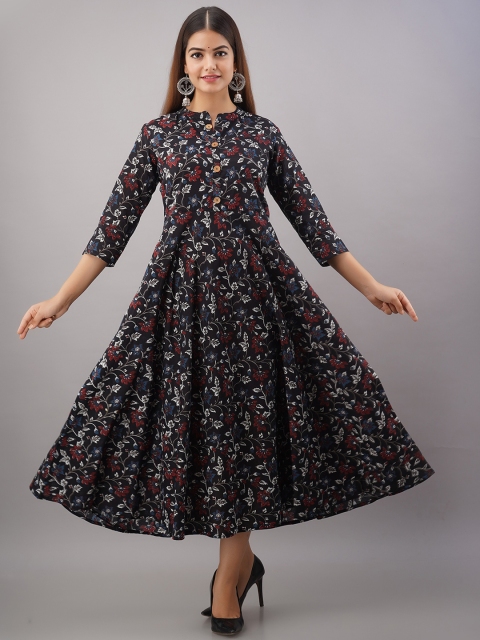 

Women Touch Women Black Floral Printed Thread Work Floral Anarkali Kurta