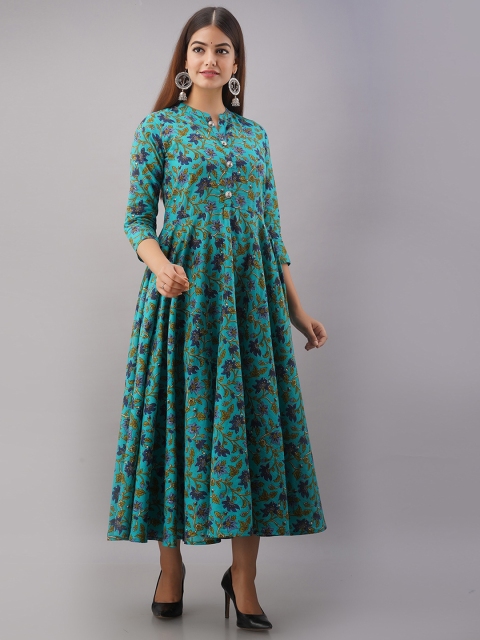 

Women Touch Women Turquoise Blue Floral Printed Thread Work Floral Anarkali Kurta