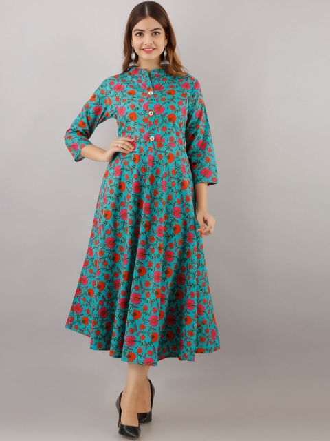 

Women Touch Women Turquoise Blue Floral Printed Patchwork Floral Anarkali Kurta