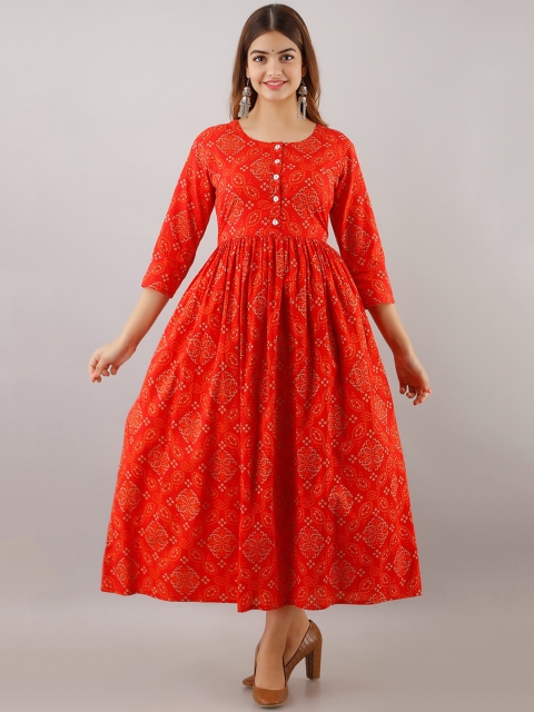 

Women Touch Women Red Ethnic Motifs Printed Flared Sleeves Mirror Work Floral Anarkali Kurta