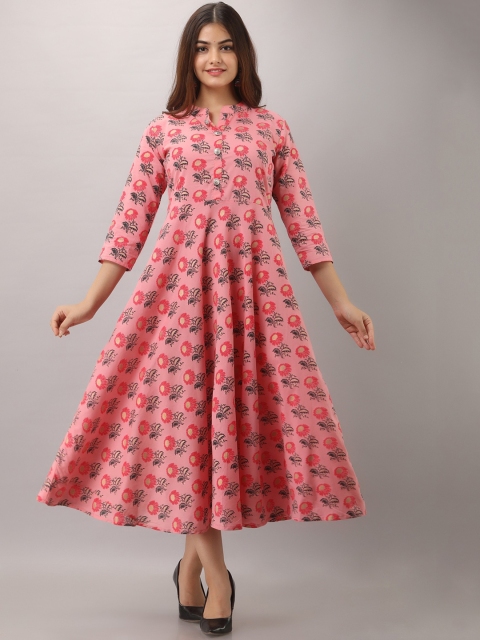 

Women Touch Women Pink Floral Printed Thread Work Floral Anarkali Kurta