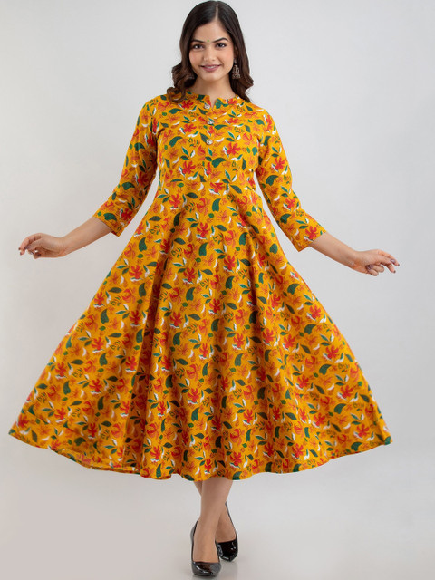 

Women Touch Women Mustard Yellow Floral Printed Flared Sleeves Floral Anarkali Kurta