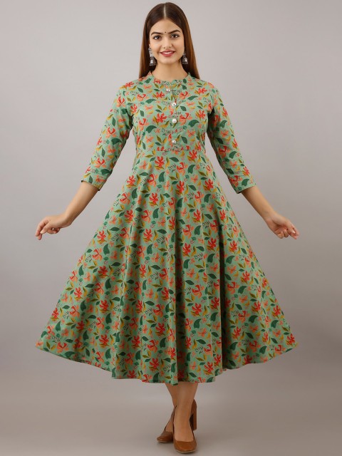 

Women Touch Women Green Floral Printed Thread Work Floral Anarkali Kurta