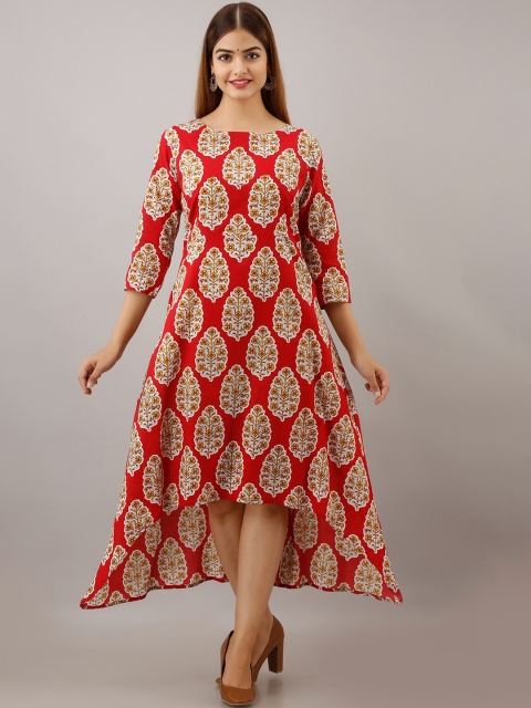 

Women Touch Women Red Ethnic Motifs Printed Gotta Patti Floral Kurta