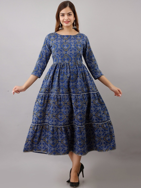 

Women Touch Women Blue Floral Printed Thread Work Floral Anarkali Kurta