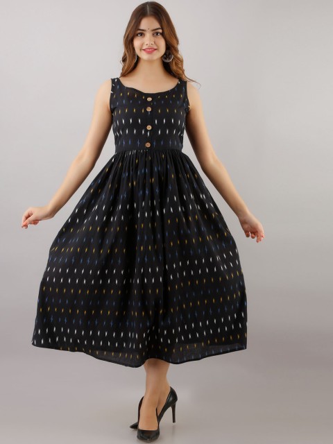 

Women Touch Women Black Ethnic Motifs Printed Thread Work Floral Anarkali Kurta