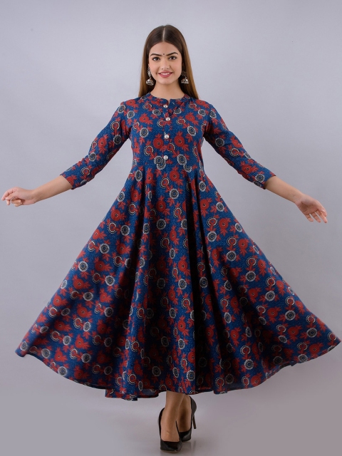 

Women Touch Women Blue Ethnic Motifs Printed Thread Work Floral Anarkali Kurta
