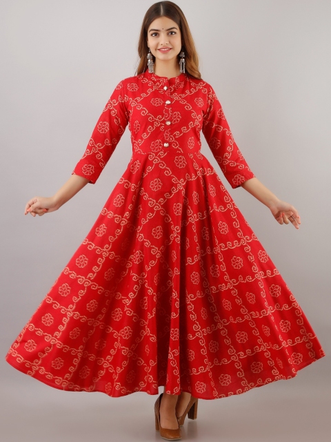 Women Touch Red Bandhani Printed Pure Cotton Dress