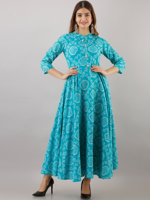 

Women Touch Women Blue Ethnic Motifs Printed Gotta Patti Floral Anarkali Kurta