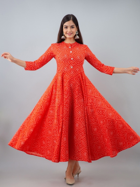 

Women Touch Women Orange Ethnic Motifs Printed Keyhole Neck Cold-Shoulder Sleeves Floral Anarkali Kurta