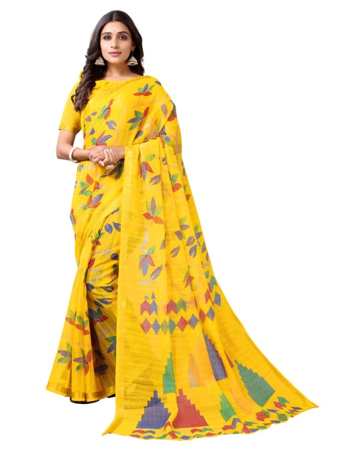 

KALINI Yellow & Green Floral Printed Saree