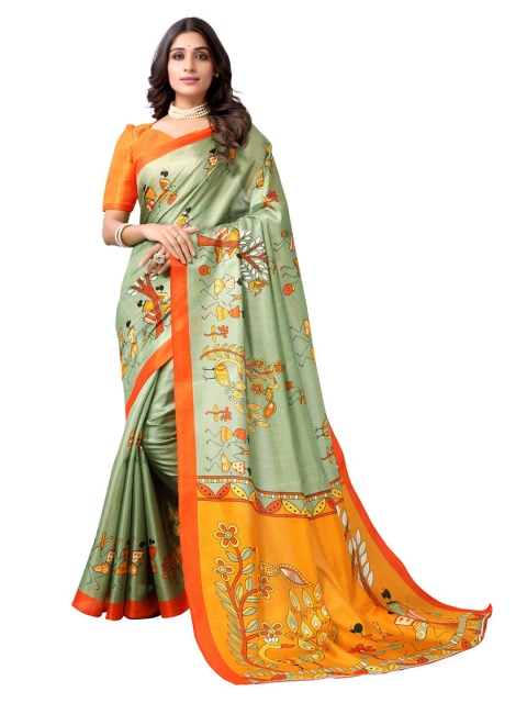 

KALINI Green & Yellow Warli Silk Cotton Saree
