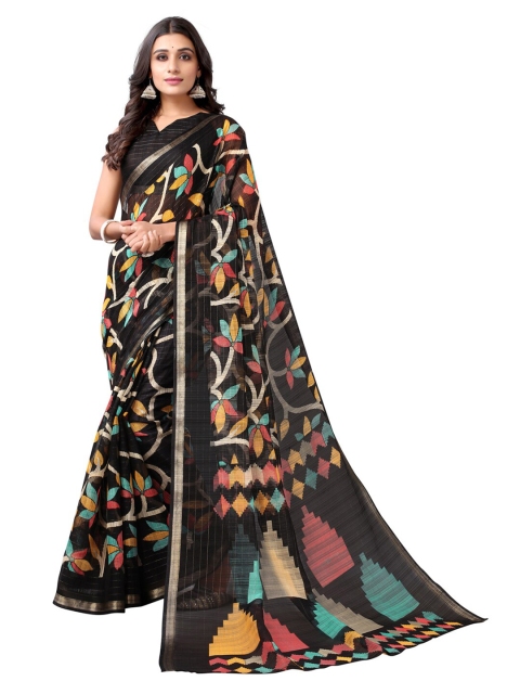 

KALINI Black & Blue Floral Printed Saree