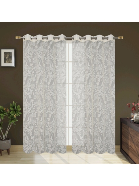 

Molly & Michel Off White Set of 2 Floral Sheer Window Curtain