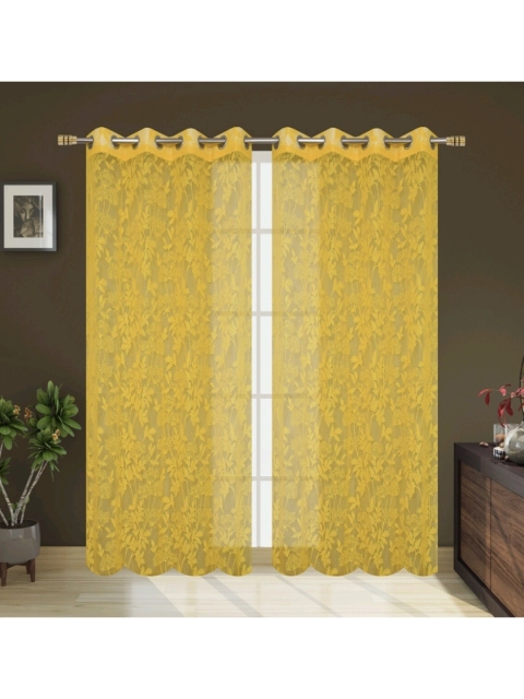 

Molly & Michel Yellow Set of 2 Floral Sheer Door Curtain